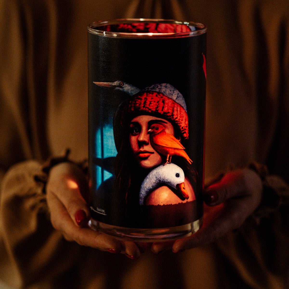 Atomra Home ..I am a bird girl'' glass candle, vase, holder, interior design decor, zero waste, 2022, DIY